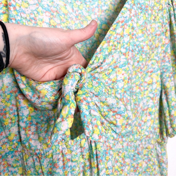 Bp. Womens Tie Front Mini Dress Green Multi Maisey Ditsy Floral Plus Size 1X - Picture 9 of 12